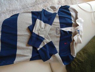 Polo manga larga rayas beige y azul