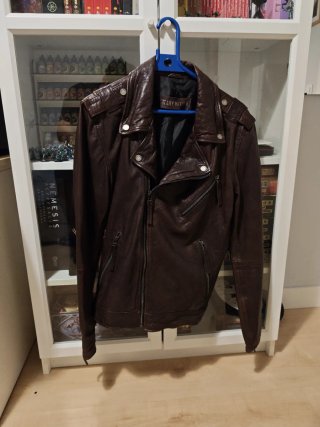 Cazadora Biker Cuero Marrón Freaky Nation Talla M
