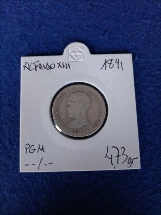 Moneda 1 Peseta Alfonso XIII 1891