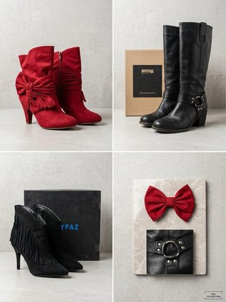 Botines rojos y negros con lazo y flecos