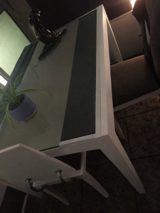 Mesa de comedor de cristal y madera NEGOCIABLE