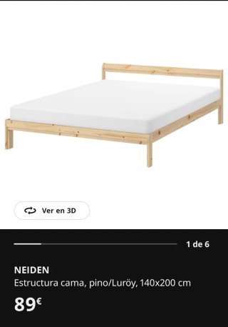Estructura de cama pino natural 140x200