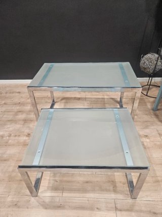 Conjunto mesas cristal y metal 2 tamaños