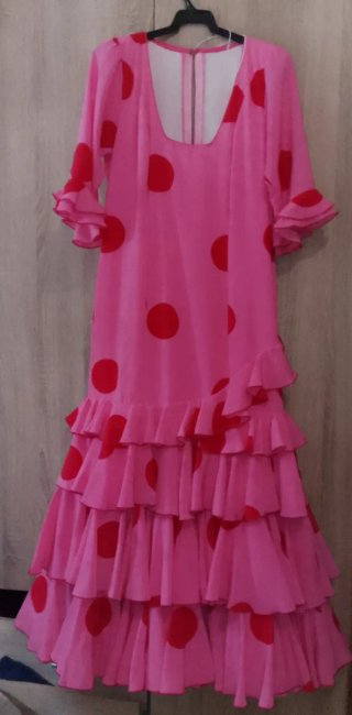Vestido Flamenca Lunares Rosa y Rojo