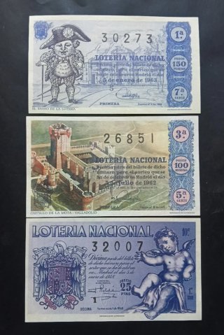 3 Décimos Lotería Nacional Antiguos, reproducción