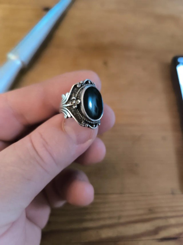 Anillo Vintage Plata Ley Onix Negro Navajo