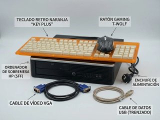 Ordenador HP SFF con Teclado y Ratón y sus cables