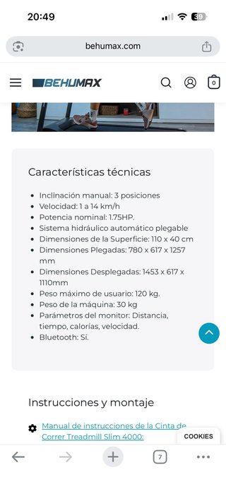 Cinta de Correr Plegable TREADMILL SLIM 4000