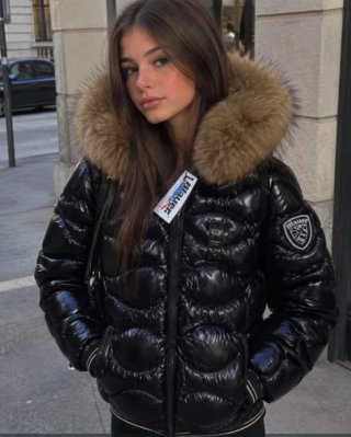 Piumino Blauer Donna Pelliccia Nero Tg M