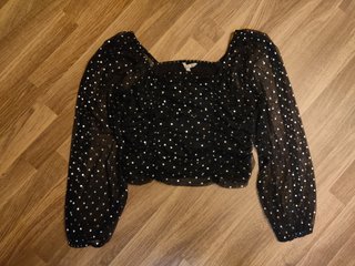 Top fruncido de tul con lunares brillantes platead