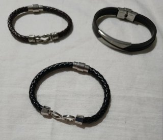 Lote 3 Pulseras Hombre Cuero Trenzado