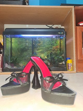 Sandalias de tacón plataforma negras y rojas
