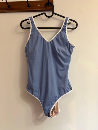 Bañador Azul Acanalado con Ribetes Blancos S