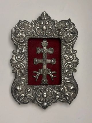 Relicario Cruz Caravaca Marco Ornamentado Antiguo