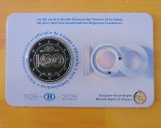 🇧🇪 Moneda 2€ Conm. Bélgica 2026, Ferrocarriles