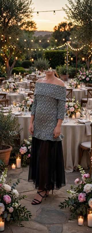 Vestido midi gris y negro