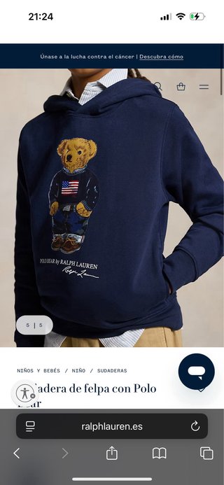 Sudadera Polo Ralph Lauren Bear Azul 14-16.