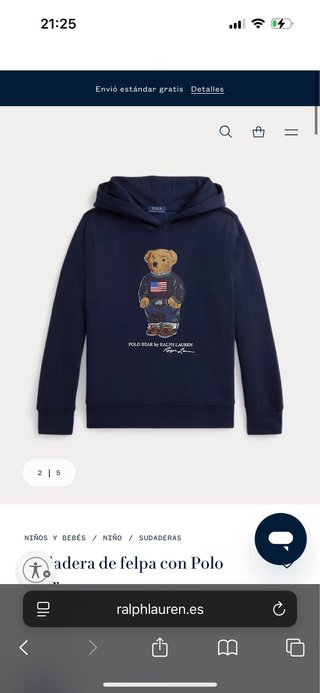 Sudadera Polo Ralph Lauren Bear Azul 14-16.