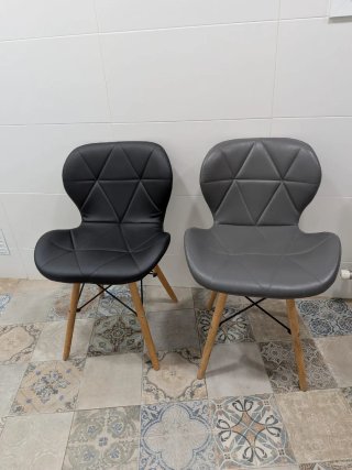 Pack 7 sillas de comedor piel gris y negro