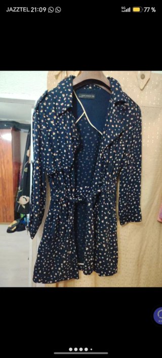 Gabardina Zara Azul Estampada Talla L