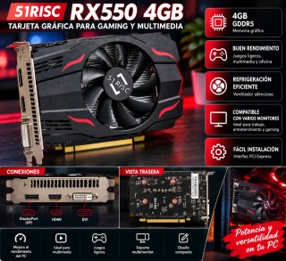 Tarjeta gráfica  RX550 de 4 GB – HDMI, DP y DVI