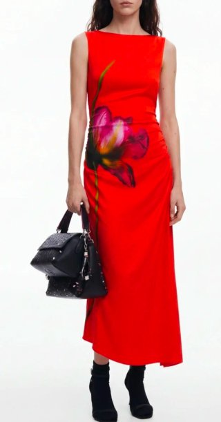 Vestido Desigual rojo asimétrico flor