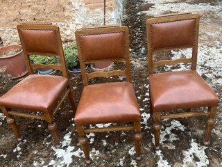 Set di 4 sedie da pranzo vintage in pelle e legno