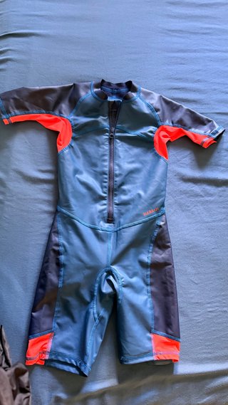 Bañador neopreno Nabaiji azul y naranja. Niño 6 añ