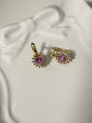 Pendientes de Oro Laminado 14k con Piedra Rosa