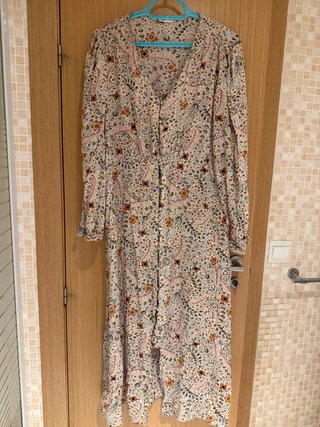 Vestido Largo Estampado de Mangas Largas