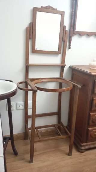 Palanganero Vintage de Madera con Espejo