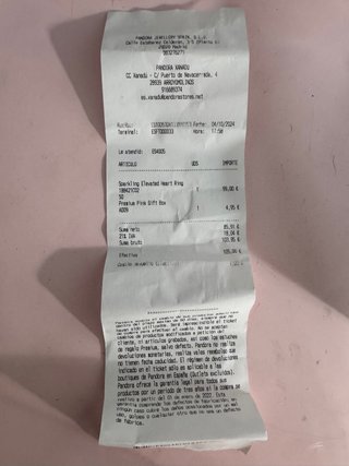 Ticket de compra anillo Pandora