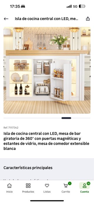Isla de cocina central con LED y mesa giratoria