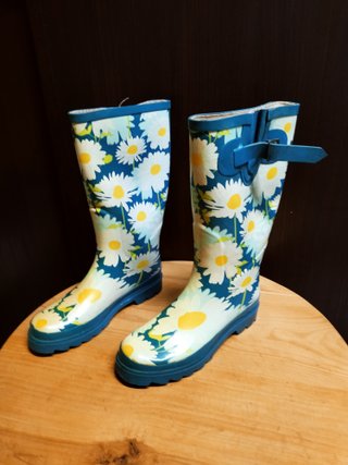 Botas Galochas Flores Azuis
