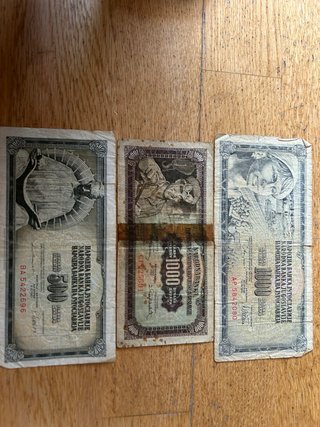 Lote 3 Billetes Históricos Yugoslavia Dinares