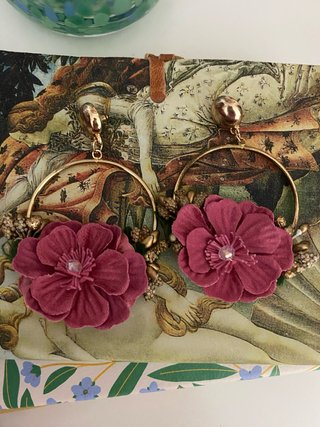 Pendientes de Aros con Flores Rosas