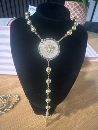 Rosario Versace Oro 14K Cruz Medusa