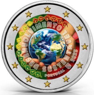 Moneda 2 Euros Color Portugal Desarrollo Sostenibl