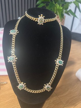 Conjunto Collar y Pulsera Tortuga Chapado Oro 14k