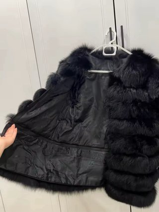 Abrigo piel zorro auténtico negro talla única