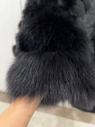 Abrigo piel zorro auténtico negro talla única