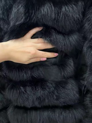Abrigo piel zorro auténtico negro talla única