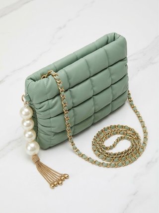 Bolso Acolchado Verde con Cadena Dorada