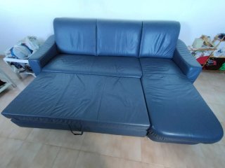Sofá Cama Piel Azul