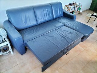Sofá Cama Piel Azul