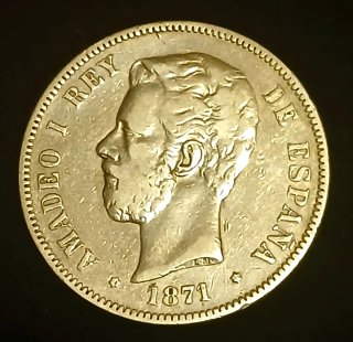 Amadeo I.  5 Pesetas Plata 1871 *73 DEM MUY RARA