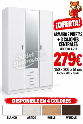 Armario 3 puertas con espejo y 3 cajones 279€ !!