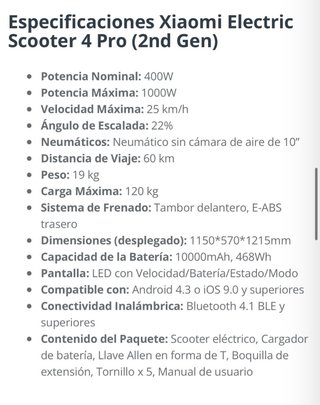 Patinete Eléctrico Xiaomi Pro 4 2ª Gen