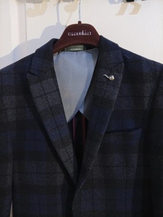 Americana cuadros azul y negro Talla S