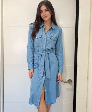 Vestido vaquero midi con cinturón